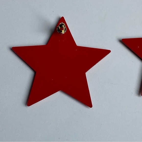 Star Earrings Patriotic Metal Red White & Blue 2” Across 4th Of July Jewelry - Picture 9 of 11